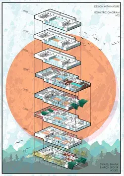 Axonometric exploded view of hotel