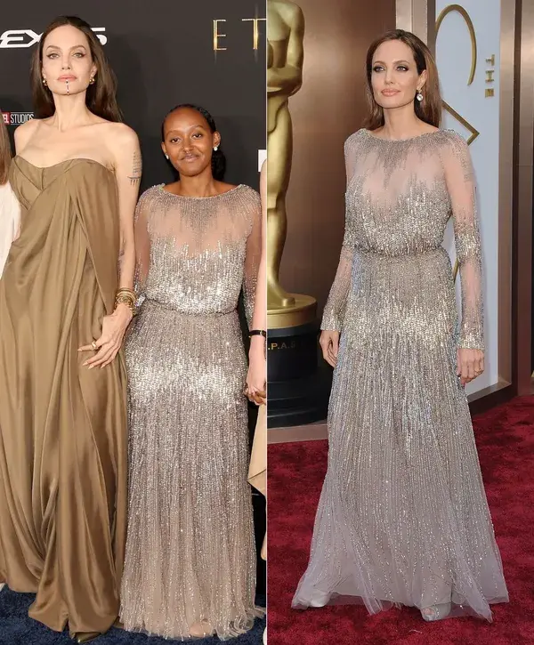 Zahara Jolie-Pitt luce así el vestido que su madre, Angelina Jolie, llevó en los Oscar 2014