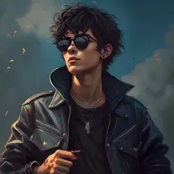 AI art : 90s edgy style black jacket teenage boy with plastic glasses