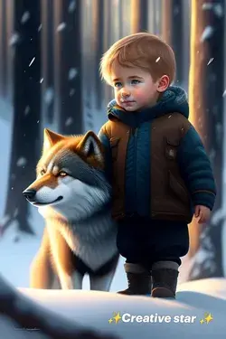 cute baby with wolf