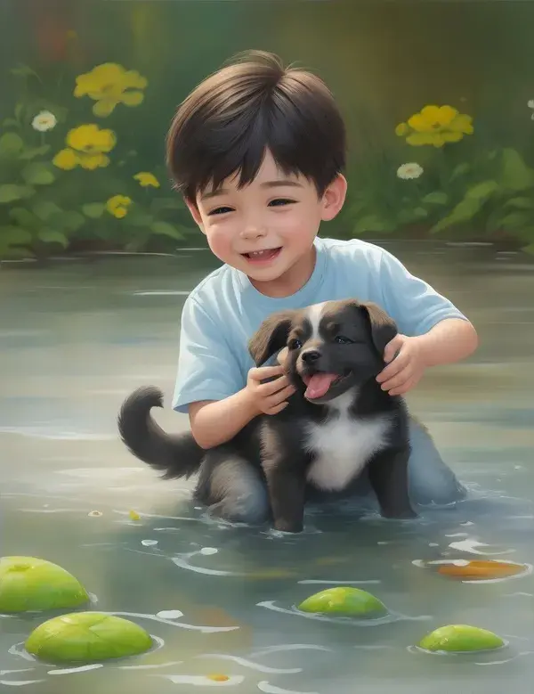 pet dog and boy