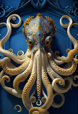 Gothic octopus sculpture with golden tentacles