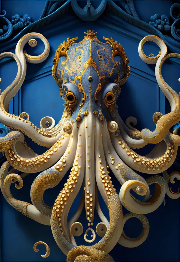 Gothic octopus sculpture with golden tentacles