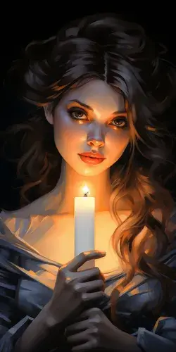 A woman holding a lit candle in her hands