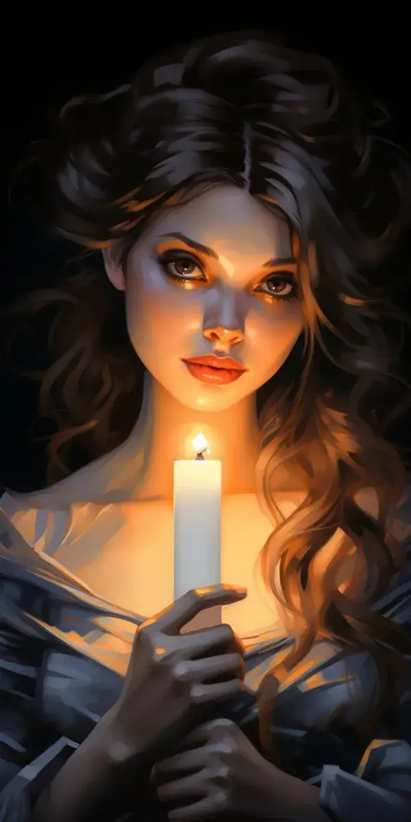 A woman holding a lit candle in her hands