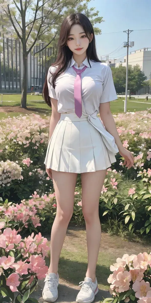 Cute School Girl / Flower Background