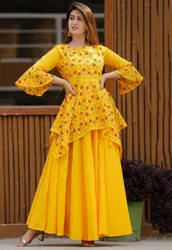 Yellow Organza Handpainted Suit Set | yellow deisgner kurti | latkan with stylish work| cotton kurti