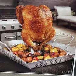 New in box Parini stainless steel chicken roaster with vegetable grill basket