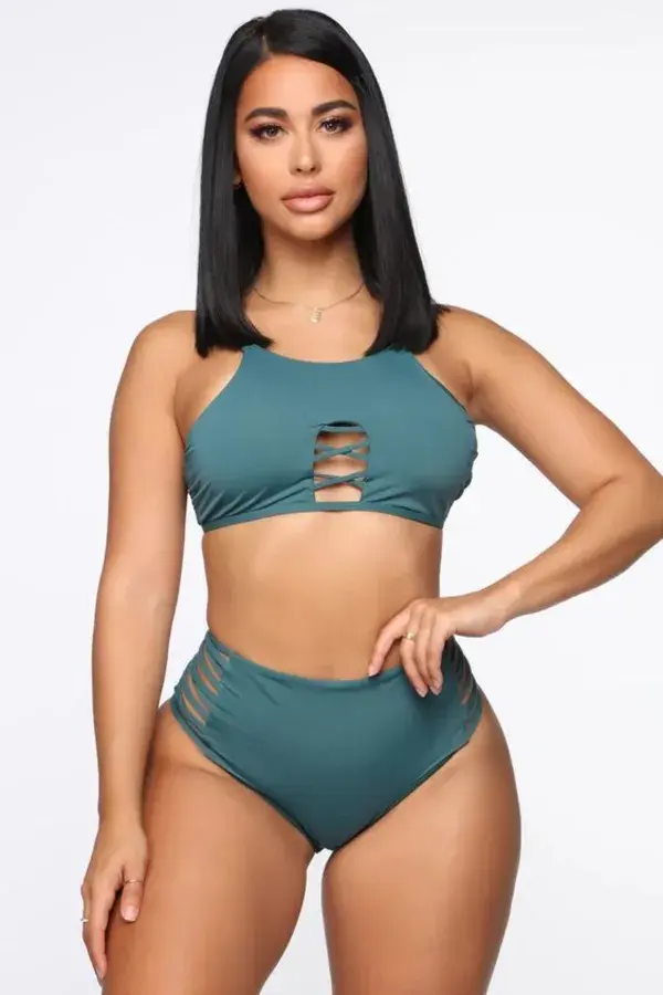 Quiet Waves Lace Up Bikini - Hunter Green