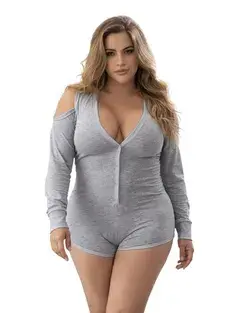 Plus Size Cold Shoulder Sleep Romper