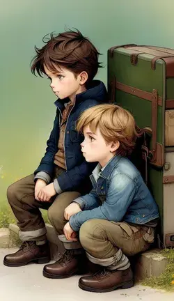 Two Little boys sitting together Art