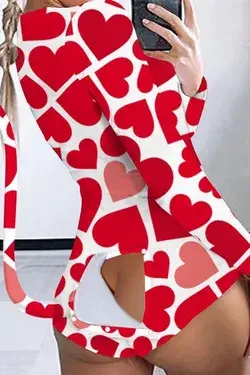 Fashion Sexy Living Print Skinny Romper Red-S