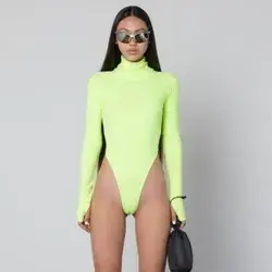 High neck neon bodycon sexy bodysuit fashion casual slim fit body clothes tops catsuit long sleeve