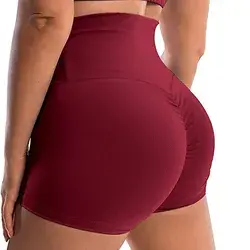 Women's High Waist Yoga Shorts Scrunch Butt Shorts Bottoms Tummy Control Butt Lift Quick Dry Solid Color Violet Pink Burgundy Spandex Yoga Fitness Gym Workout Summer Sports Activewear High Elasticity