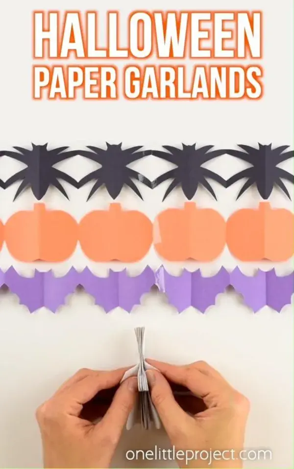 Paper Crafts  | Halloween Paper Garland Cutouts,Bats, Spiders, Pumpkins, Ghostsand Black Cats!