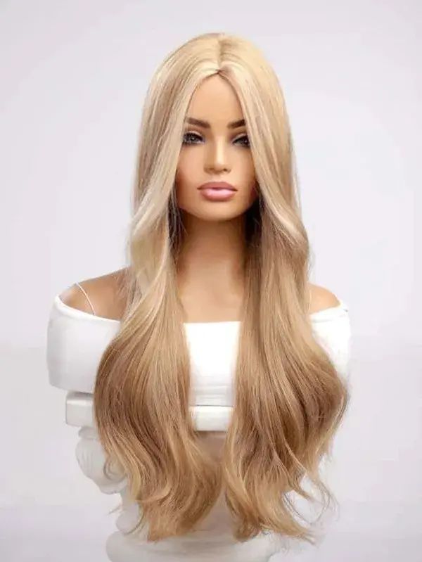 Fashion Middle Part Golden Long Straight Hair Wigs For Women Synthetic Heat Resistant Hair Replacement Wigs For Halloween Daily Party