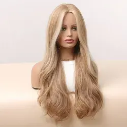 Blonde Long Body Wave Hair Wigs 26 Inch Long Curly Wavy Hair Wigs For Daily Party Cosplay Use Hair Replacement Wigs