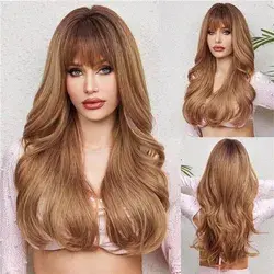 Long Straight Wig With Bangs Light Brown | Color: Brown | Size: Os