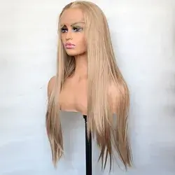 Honey Blonde Synthetic Lace Front Wig Silky Straight Heat Resistant Fiber Cosplay Wigs For Women