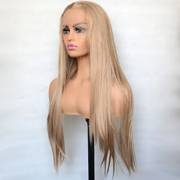 Honey Blonde Synthetic Lace Front Wig Silky Straight Heat Resistant Fiber Cosplay Wigs For Women