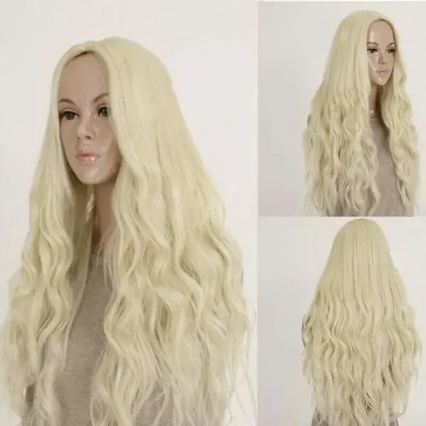 Damen Perücke Wie Echthaar Blond Haar Weiblich Gelockt Lang Cosplay Party 70cm