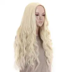 24 Inches Platinum Blonde Curly Wavy Heat Resistant Synthetic Hair Wigs for Women Middle Parting None Lace Front Hair Replacement Wigs