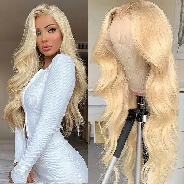 613 Blonde HD Lace Front Wigs Human Hair Wigs for Woman Brazilian Virgin Hair Body Wave 180% Density Human Wig Pre Plucked With Baby Hair 28 Inch