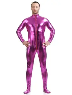 Rose Red Adults Bodysuit Shiny Metallic Catsuit for Men