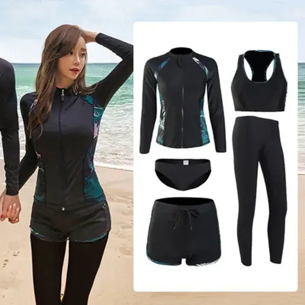 Men's Long Sleeve Zip Front Rashguard 3pcs set Swimsuit Full Body Dive Surf Snorkeling Suits Women 5pcs Yoga Fitness Jogger Suit 9826A-XXL