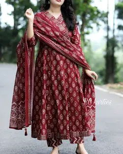 Indian Women Stitiched Designer Salwar Kameez Suit Partywear Festival Wedding Wear Stylish Red Anarkali Kurti And Pant With Dupatta Dress.