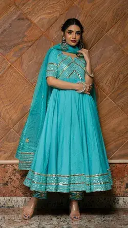Solid Sky Blue Cotton Anarkali suit Designer All sizes are available . Buy Now