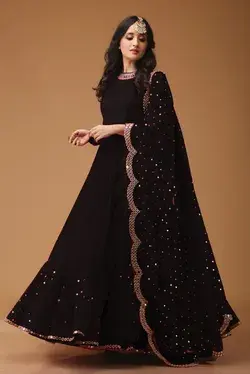 Black Georgette ruffle work gown with dupatta- dvd