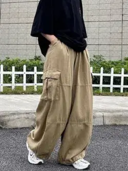 High-Waist Wide-Leg Cargo Pants - Black / S