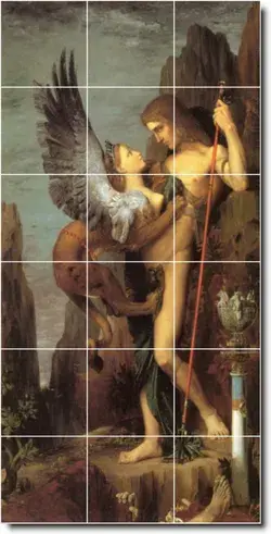 S-M-L-XL Custom Ceramic Mythology Painting Tile Mural. Oedipus And The Sphinx By Gustave Moreau
