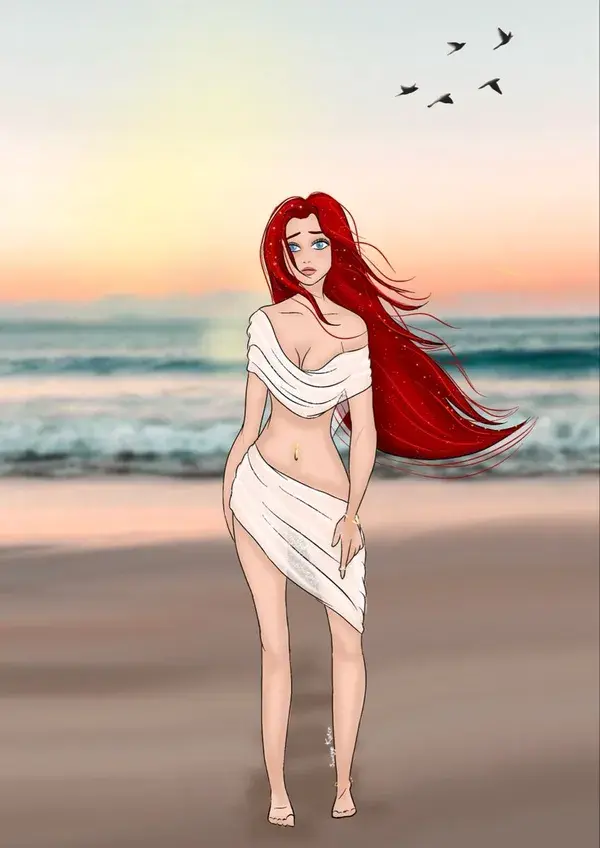 Ariel walking out of water mermaid