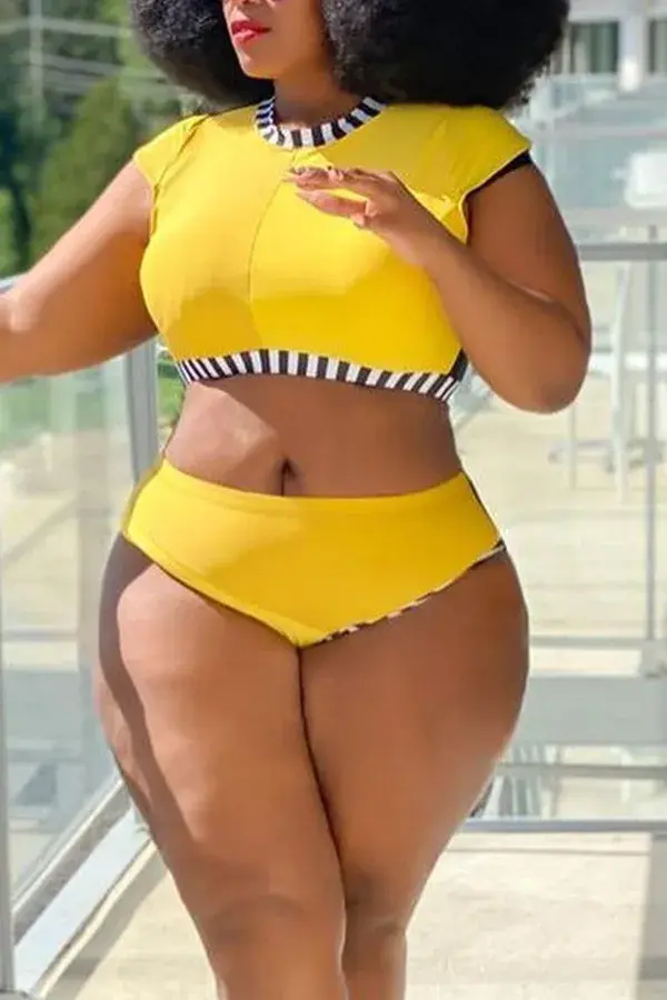 Plus Size High Neck Bikinis Set XXL-Yellow