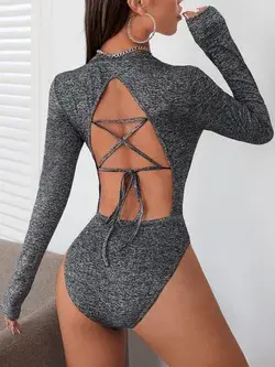 Lace Up Backless Tee Bodysuit