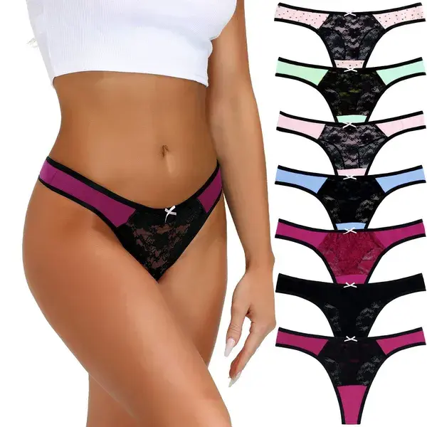 LYYTHAVON 7 Pack Cotton Thongs for Women, T-Back Thongs G-String Panties