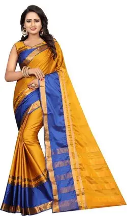 Villagius 
Self Design Fashion Cotton Silk Saree  (Gold)