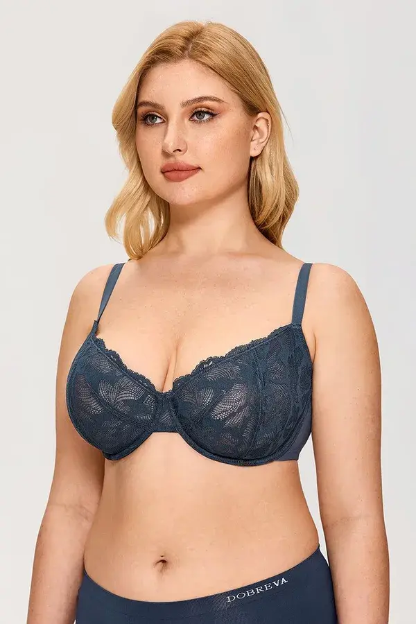 Women's Lace Balconette Plus Size Unlined Underwire Push Up Bra Black01 / dd / 34