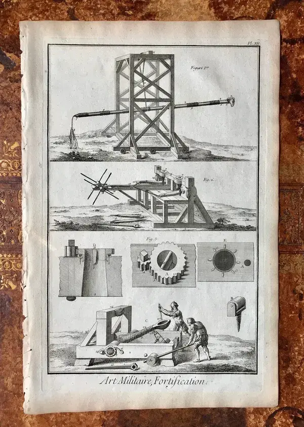 Art Militaire. 38 Original Engraved Plates Illustrating the Military Arts and Fortifications.  Dated 1762. From the Recuil de Planche.