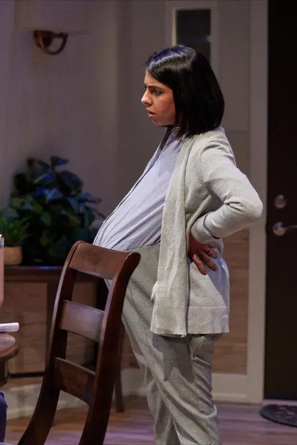 Shonita Joshi wearing our Fake Pregnant Bump as Jess, Ensemble Theatre’s Grand Horizons, Cincinnati