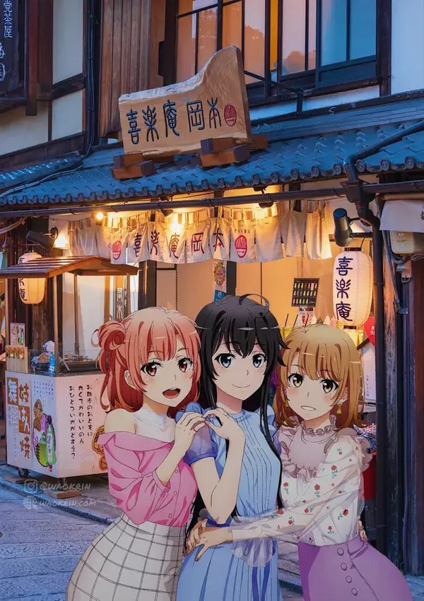 Yui, Yukino, and Iroha in Japan at Night