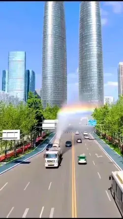 A fog canon leaves a beautiful rainbow in its trail in chengdu!