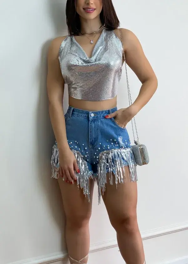 Short strass e pérola