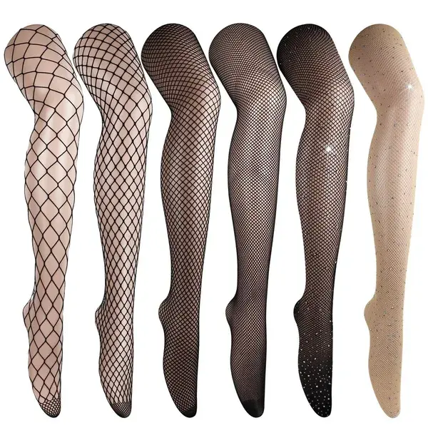 DRESHOW 6 Pack Fishnet Stockings Hight Waist Tights Thigh High Pantyhose Plus Size