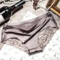 Women's Seamless Low Waist Slim Fit Lace Panties Luxury Underwear - grey / M