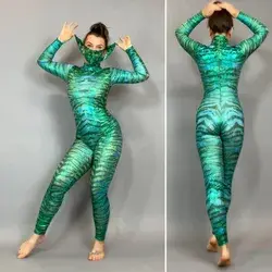 Tiger Green. Catsuit, bodysuit costume for aerial ,contortion show.