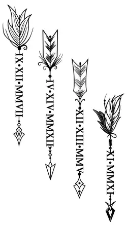 Roman Numeral Arrow Date Tattoo Design, Etsy Custom Tattoo Design, Boho Style Arrow, Date Tattoo
