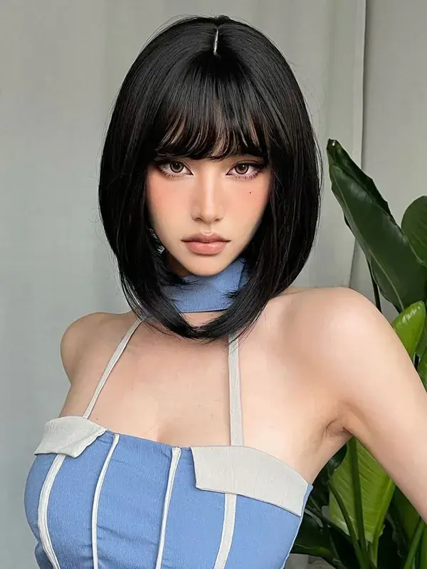 😘💕Amarlis Short Straight Bob Wigs for Women, 12 Inch Black Bob Wig 😘